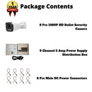 8 pcs. Evertech 1080P HD TVI AHD CVI Day Night Vision Indoor Outdoor CCTV Bullet Security Camera with 9 Channel Power Supply box
