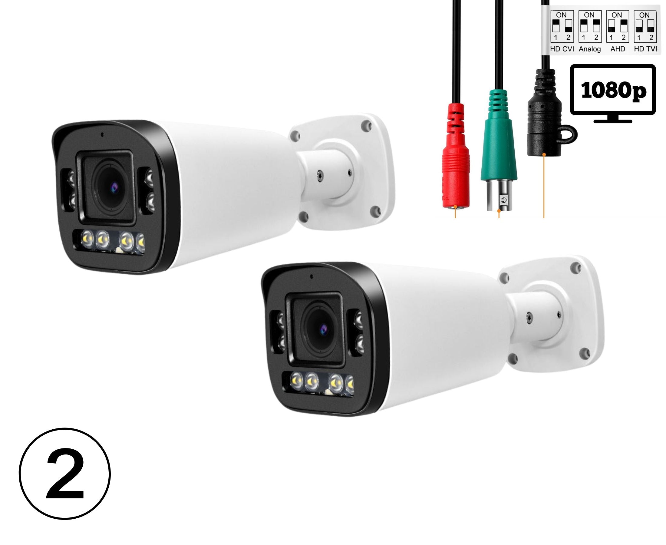 2 pcs. Evertech 1080P HD TVI AHD CVI Day Night Vision Indoor Outdoor C