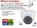 1080p HD Security CCTV Dome Camera 4-in-1 TVI AHD CVI Analog (960H / CVBS) Day Night Vision Outdoor Indoor Weatherproof Metal Housing Wide Angle 2.8-12mm Manual Zoom Lens CCTV Security Surveillance Camera
