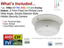 Smoke detector hidden camera 1080P AHD Analog High Definition and Traditional Analog Functional Real Smoke Alarm Detector hidden CCTV Security Camera (12V Adapter Is NOT Included)