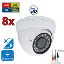 8 pcs. 1080p HD Security CCTV Camera 4-in-1 TVI/AHD/CVI/Analog (960H/CVBS) Day Night Vision Outdoor Indoor Weatherproof Wide Angle Manual Zoom CCTV Security Surveillance Camera