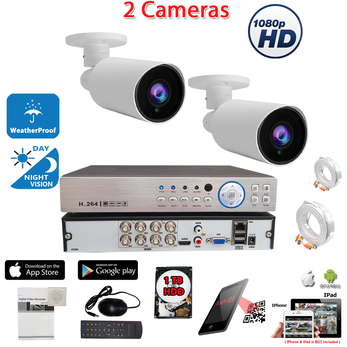 8 Channel HD Surveillance System w/ H.264 DVR and 2 pcs. 1080p Manual