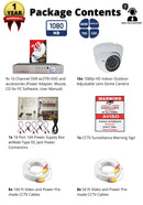 16 Channel HD DVR w/ 16 pcs 4in1 AHD TVI CVI ANALOG 1080P Manual Zoom Lens Dome CCTV Security Camera System w/ 2TB Hard Drive