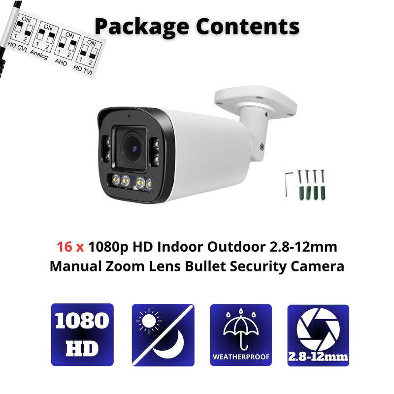 16 pcs. Evertech 1080P HD TVI AHD CVI Day Night Vision Indoor Outdoor CCTV Bullet Security Camera