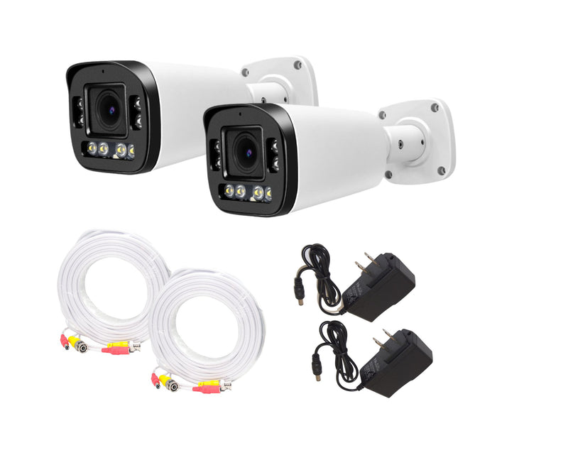 2 Pcs HD 1080P Weatherproof Indoor Outdoor Bullet Security Cameras with Power Supply Adapter and 100ft Cable Set