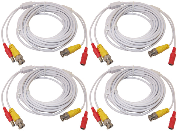 4pcs 25 Feet White Power Video PreMade Cable for CCTV Surveillance System