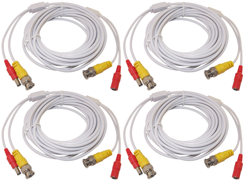 4pcs 25 Feet White Power Video PreMade Cable for CCTV Surveillance System