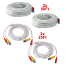 2pcs 50 Feet & 2pcs 25 Feet Power Video Ready-Made White Cables for CCTV Surveillance System
