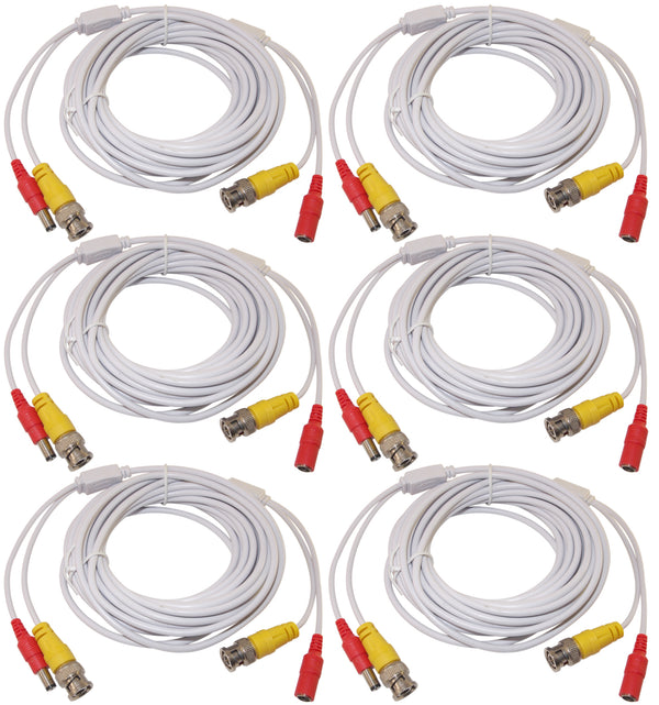 6pcs 25 Feet White Power Video PreMade Cable for CCTV Surveillance System