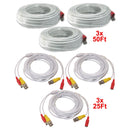 3pcs. each 25 Feet and 50 Feet Pre-made Video and Power White Cable for CCTV Surveillance Systems