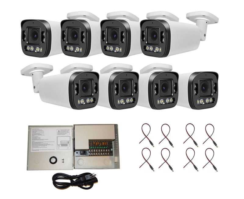 8 pcs. Evertech 1080P HD TVI AHD CVI Day Night Vision Indoor Outdoor CCTV Bullet Security Camera with 9 Channel Power Supply box