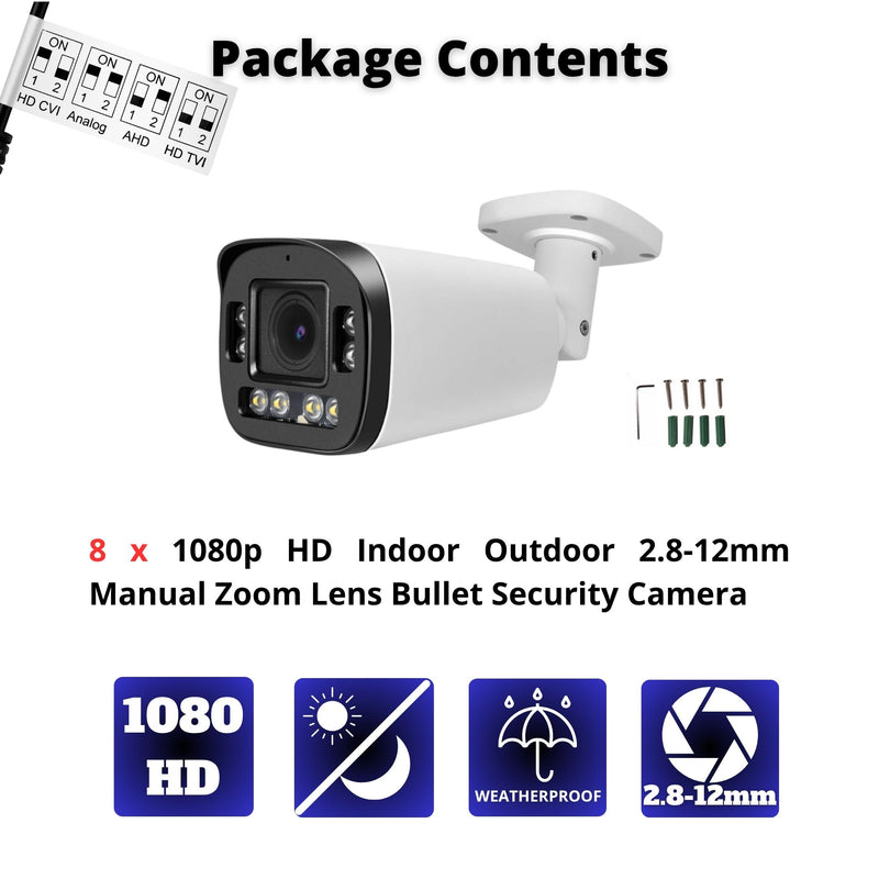 8 pcs. Evertech 1080P HD TVI AHD CVI Day Night Vision Indoor Outdoor CCTV Bullet Security Camera