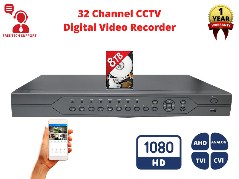 32 Channel 8TB H.265 AHD TVI CVI Analog Home Office Professional DVR Recorder HDMI QR Cloud Support with 8TB Hard Drive Installed