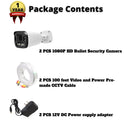2 Pcs HD 1080P Weatherproof Indoor Outdoor Bullet Security Cameras with Power Supply Adapter and 100ft Cable Set