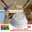 1080P HD TVI, AHD, CVI AND ANALOG, Indoor 3.7mm Fixed Iris Wide Angle smoke detector style hidden security camera with power adapter and 50ft cable