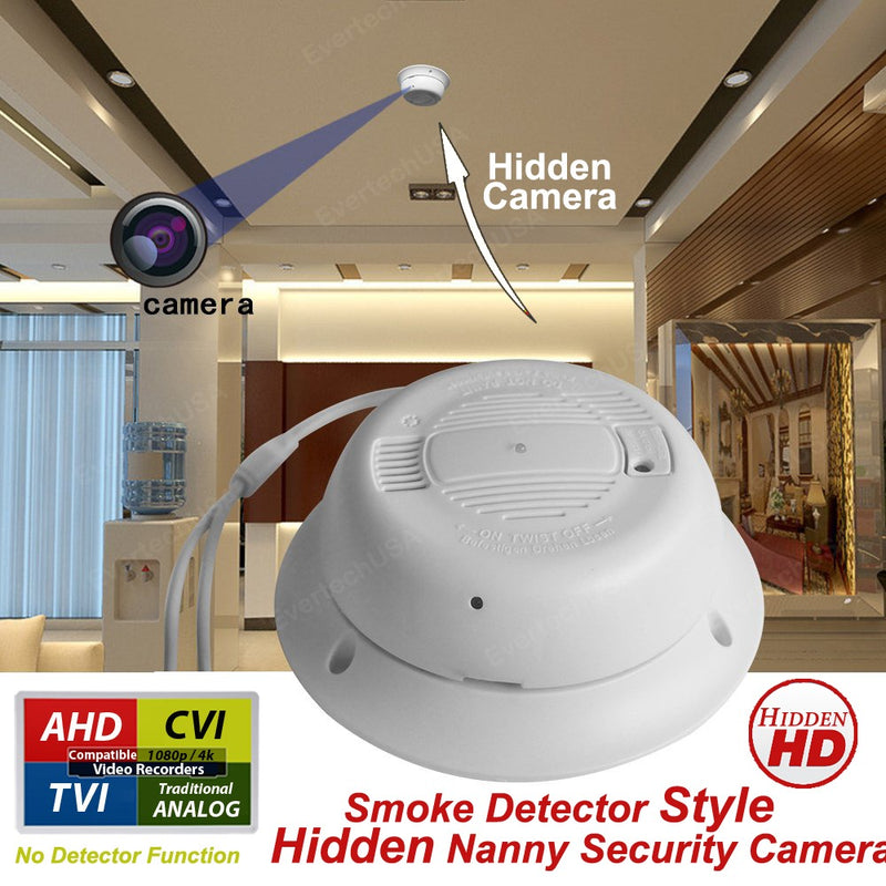 1080p HD TVI, AHD, CVI And Analog Indoor 3.7mm Fixed Iris Wide Angle Smoke Detector Style Hidden Security Camera