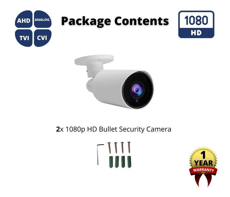 2 pcs. Evertech 1080P HD TVI AHD CVI Day Night Vision Indoor Outdoor CCTV Bullet Security Camera