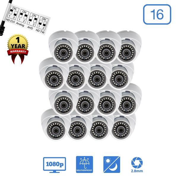 16 Pcs 1080p Dome CCTV Camera Wide Angle Lens Indoor Outdoor Weatherproof Metal casing