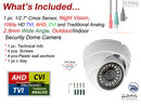 Full HD 1080p Indoor Outdoor Dome Security Camera 4-in1 HD-CVI/TVI/AHD/Analog Night Vision 2.8mm Lens White Metal Housing CCTV Camera