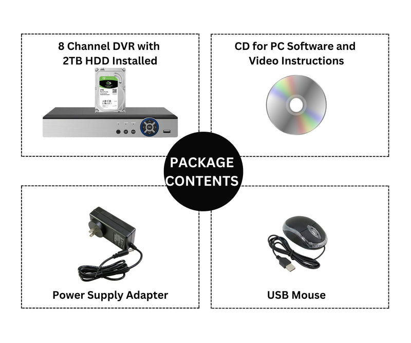 8 Channel 2TB HDD Realtime H.265 High Profile Standalone DVR Recording Compatible With AHD/TVI/CVI/ Analog Cameras up to 2.4MP