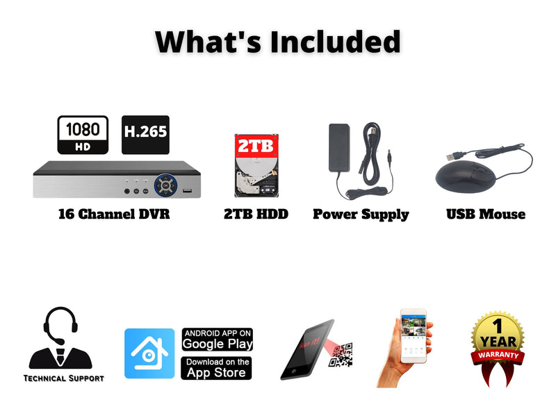 16 Channel 2TB HDD H.265 HD Standalone 4in1 AHD TVI CVI Analog Compatible CCTV Security Surveillance DVR