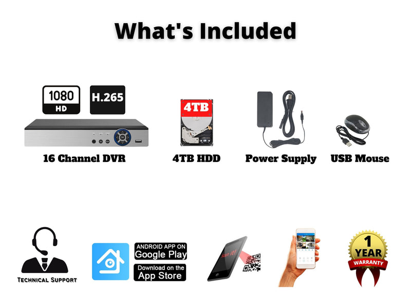 16 Channel 4TB HDD H.265 High-Definition Hybrid TVI AHD CVI Analog Home Office Standalone CCTV Security Digital Video Recorder