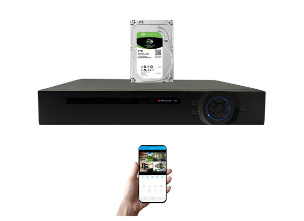 16 Channel 2TB H.265 2 Hard Drive Capacity DVR Compatible With AHD TVI CVI Analog Cameras with 2TB HDD