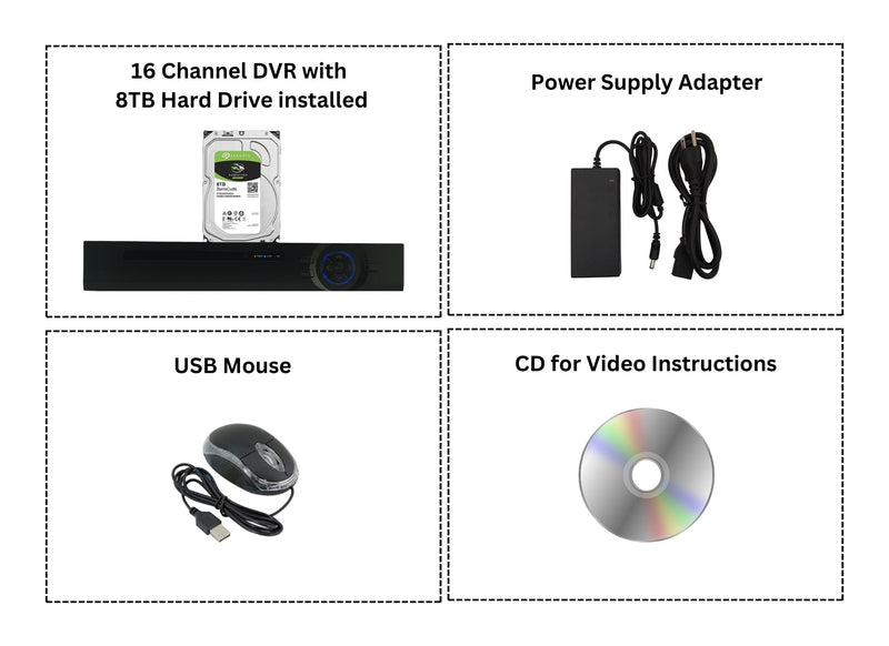 16 Channel 8TB Digital Video Recorder H.265 Hybrid 4in1 AHD TVI CVI Analog CCTV Security Camera DVR w/8TB HDD Installed and Pre-Configured