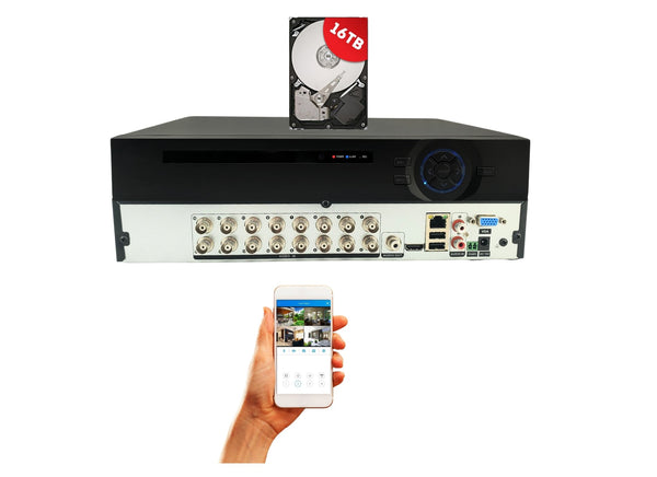 16 Channel 16TB Digital Video Recorder H.265 Hybrid 4in1 AHD TVI CVI Analog CCTV Security Camera DVR