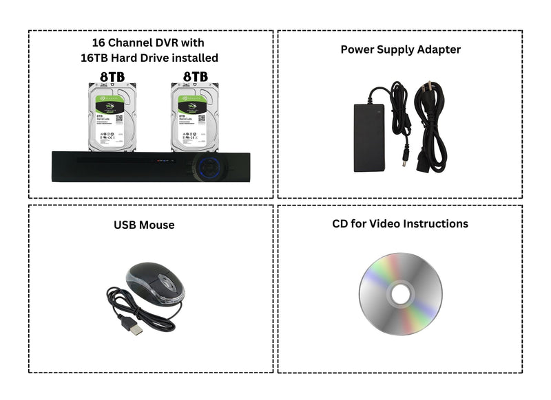 16 Channel 16TB Digital Video Recorder H.265 Hybrid 4in1 AHD TVI CVI Analog CCTV Security Camera DVR