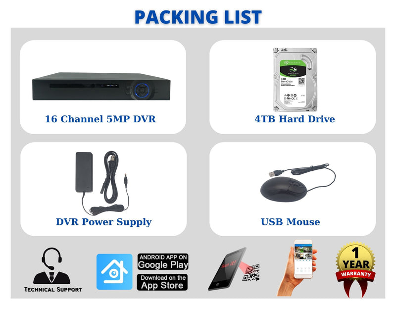 16 Channel 4TB H.265 2 Hard Drive Capacity 5MP Surveillance Video Recorder Compatible With AHD TVI CVI Analog Cameras