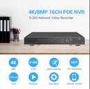 16 Channel 4K 8MP PoE Network Video Recorder 24/7 Recording with 4TB Hard Drive for IP PoE Cameras