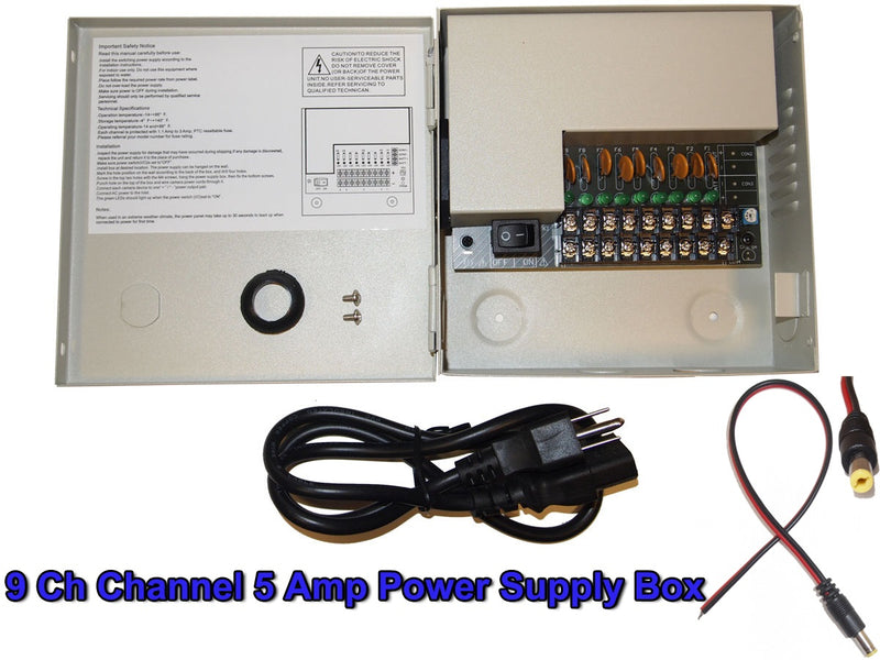 8 pcs. Evertech 1080P HD TVI AHD CVI Day Night Vision Indoor Outdoor CCTV Bullet Security Camera with 9 Channel Power Supply box