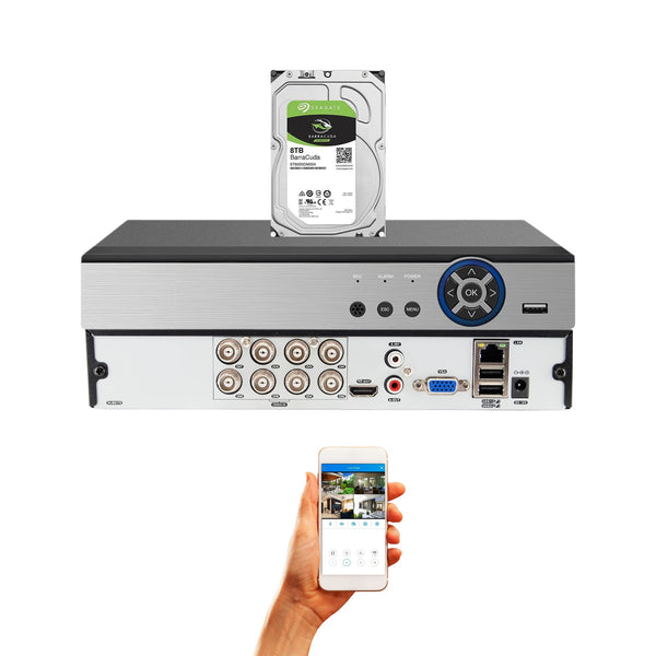 8 Channel 8TB HDD H.265 High Profile Standalone Digital Video Recorder Compatible With AHD/TVI/CVI/ Analog Cameras up to 2.4MP