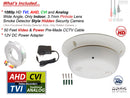 1080P HD TVI, AHD, CVI AND ANALOG, Indoor 3.7mm Fixed Iris Wide Angle smoke detector style hidden security camera with power adapter and 50ft cable