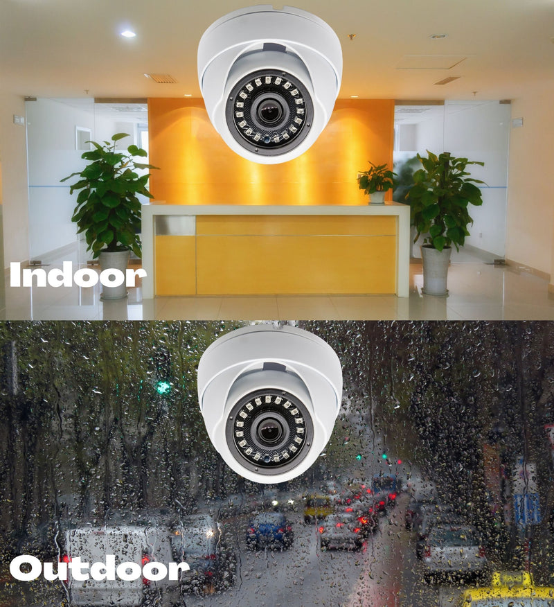 Full HD 1080p Indoor Outdoor Dome Security Camera 4-in1 HD-CVI/TVI/AHD/Analog Night Vision 2.8mm Lens White Metal Housing CCTV Camera