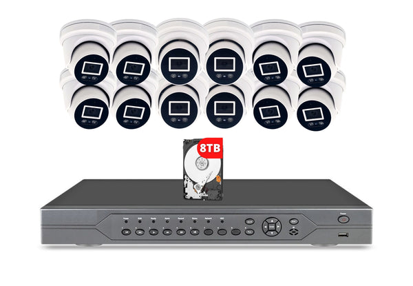 16 Channel 8TB H.265 HD 4K 8MP Network Video Recorder with 12 PoE IP Security Cameras with Audio (No Cables)