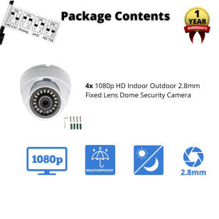 4 Pcs 1080p Dome CCTV Camera 2.8mm Wide Angle Lens Indoor Outdoor Weatherproof Metal casing
