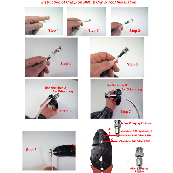 100 Pcs. Professional RG59 / BNC Male Crimp-On Connector with Crimping Tool