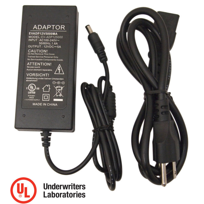 12V DC 5 Amper (5000 mA) UL Certified Power Adapter with 1 to 8 Splitter