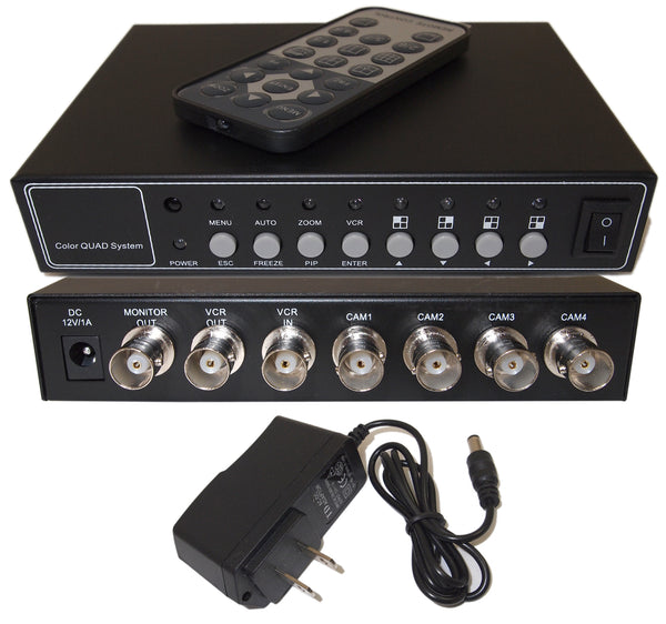 EV-CQ204 Office Home Analog Video Security Camera Cctv 4 Channel/Port (4 Camera) Color Quad Splitter Processor Real Time with Remote Control and 1 amp. adapter