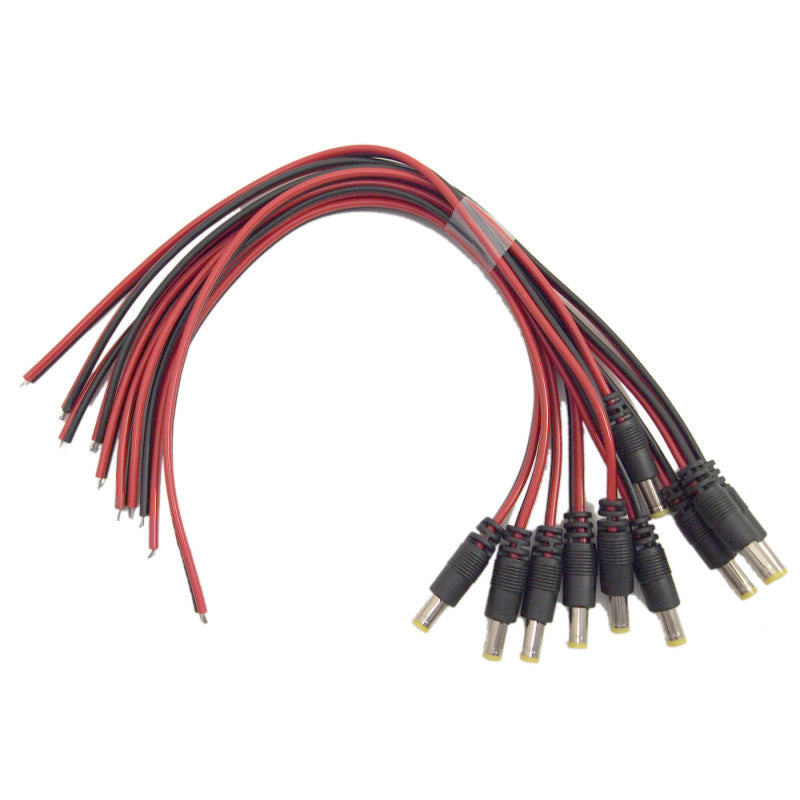 DC Male end Jack Power Cable With Lead End Pigtail for CCTV Security Camera - Pack of 10