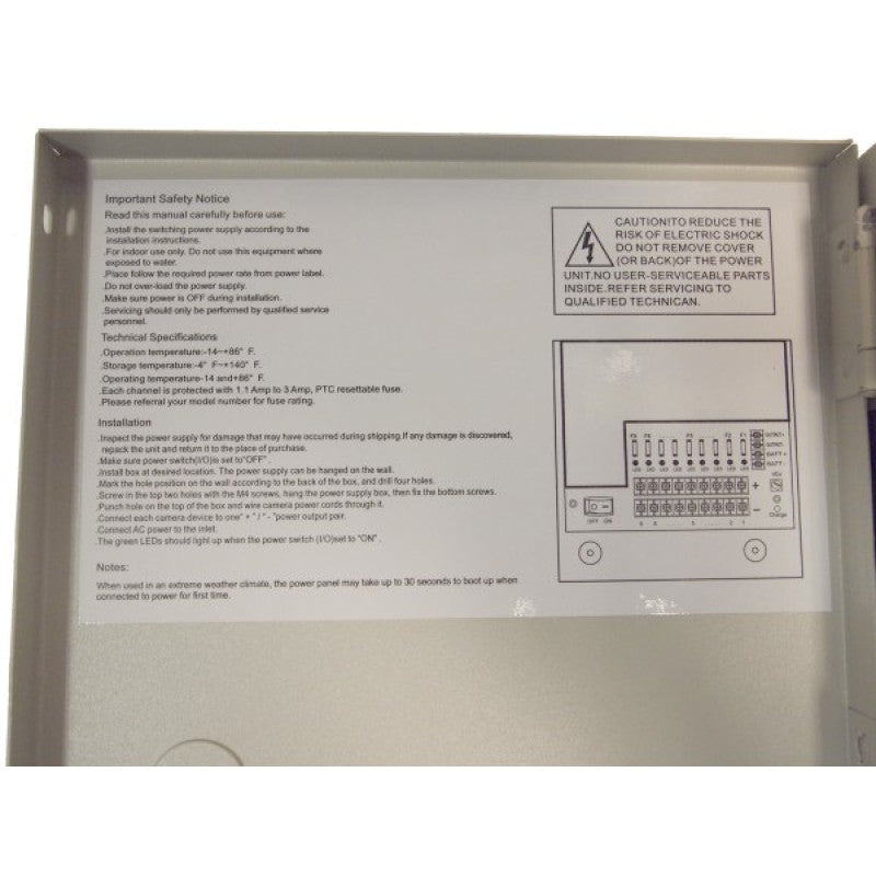 EV-PB09-05PSL 9 Channel Power Supply Distribution Box for Security Surveillance Cameras
