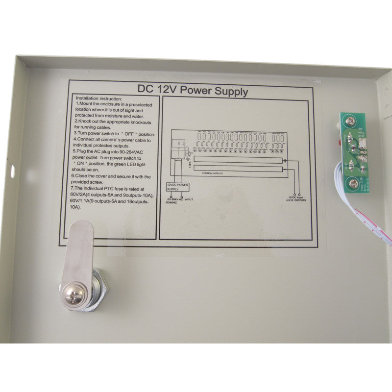 EV-PB18-10P 18 Channel 12V DC 10A Amp Power Supply Distribution Box for CCTV DVR Security Camera