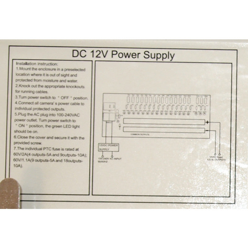 EV-PB18-10P 18 Channel 12V DC 10A Amp Power Supply Distribution Box for CCTV DVR Security Camera