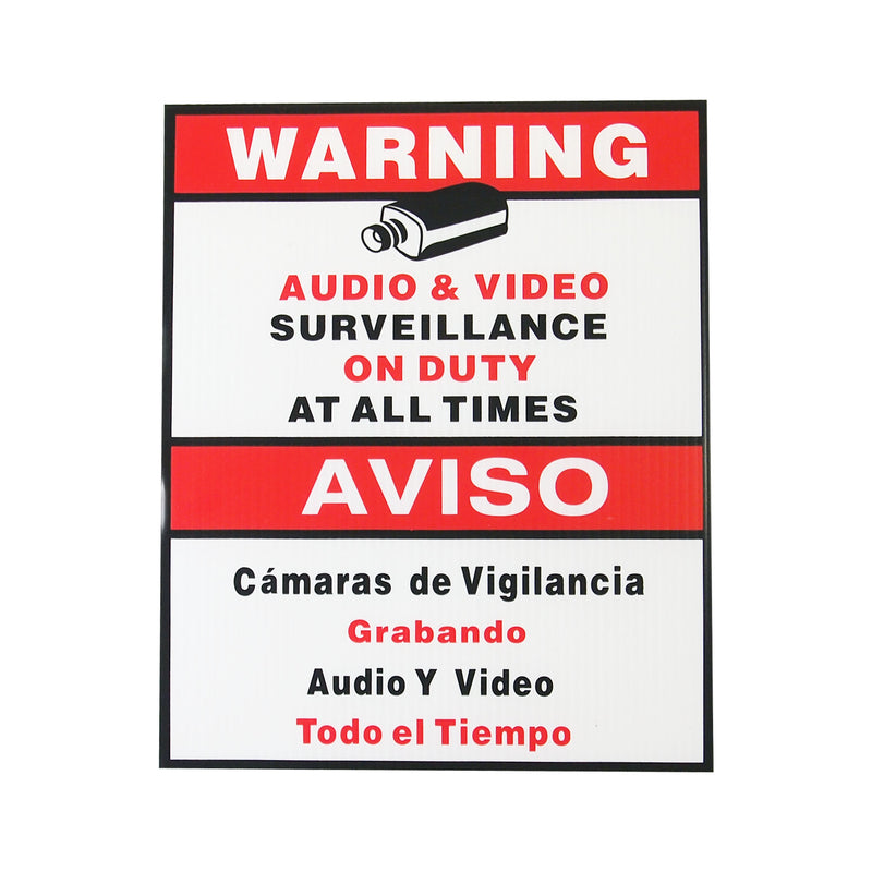 Security Alert Audio & Video Surveillance On Duty at All Times Sign Sticker CCTV Video Surveillance Warning Sign Bilingual English Spanish Size: 9 x11