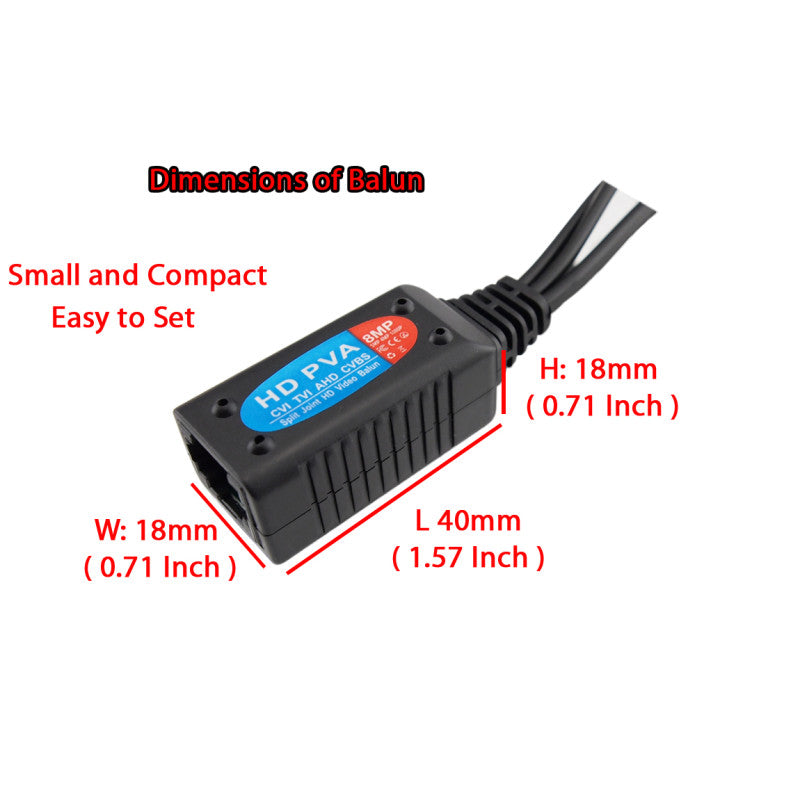 1 Pair of 8 Megapixel UTP balun HD cat5 to BNC Video Baluns Transceiver Passive Video Power and Audio/Data Connector RJ45 Cat5 Cat6 Data Transmitter