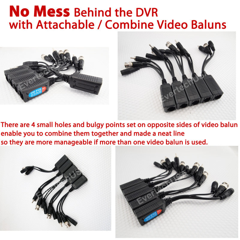 100 Pairs of 8 Megapixel UTP balun HD cat5 to BNC Video Baluns Transceiver Passive Video Power and Audio/Data Connector RJ45 Cat5 Cat6 Data Transmitter