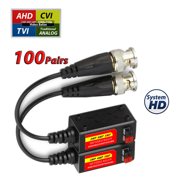 Split Joint Mini CCTV BNC HD-CVI/TVI/AHD Passive Video Balun Transceiver - 100 Pairs