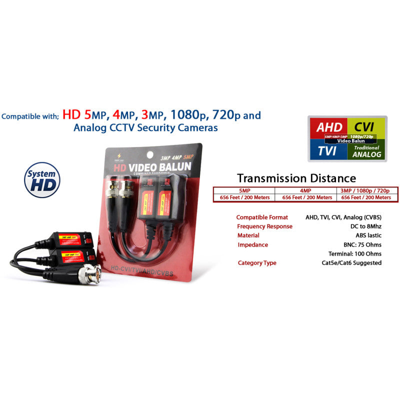8 Pairs of Split Joint Mini CCTV BNC HD-CVI/TVI/AHD Passive Video Balun Transceiver